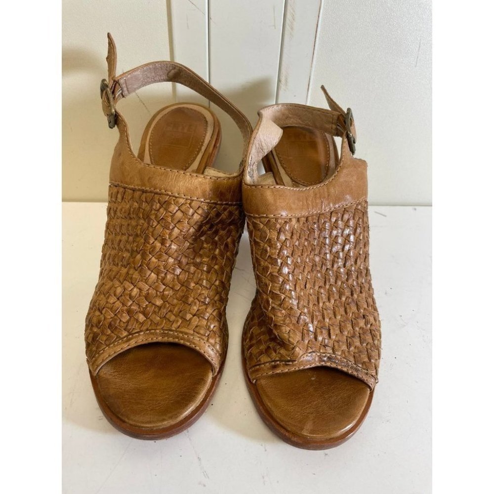 Frye Womens Brown Leather Hand Knitted Block Heel Sandals Size 8.5